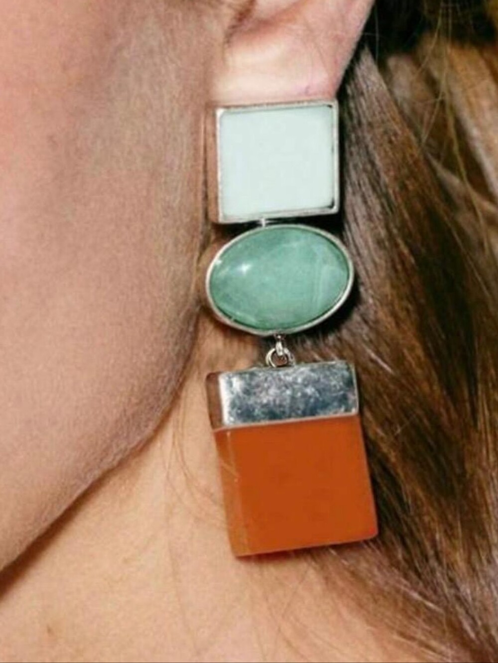 Mint, Aqua & Rust Geometric Drop Earrings